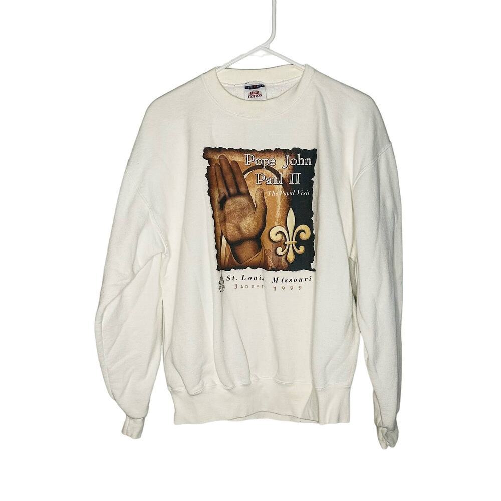 Vintage 1999 Jerzees Pope John Paul II St. Louis Crew Neck Sweatshirt Size L